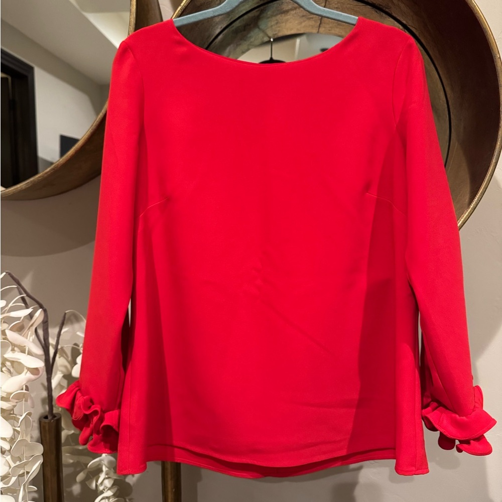 Sail to Sable (Tuckernuck) Vibrant Red Blouse with Ruffled Sleeves